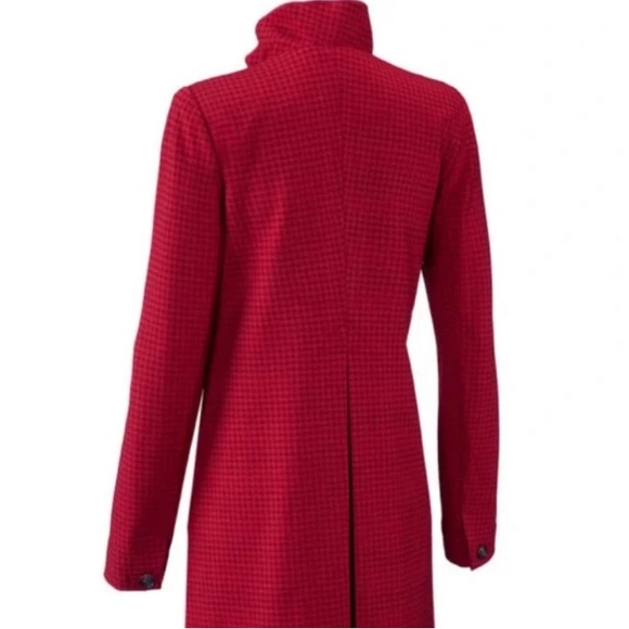 CAbi 3546 Celebration Houndstooth Red Ponte Long Jacket Coat Front Ruffle Large - Picture 6 of 16